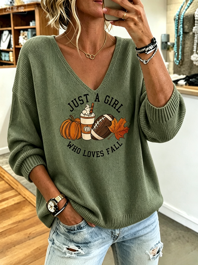 Women Maple Leaf Long Sleeve Comfy Casual Sweater