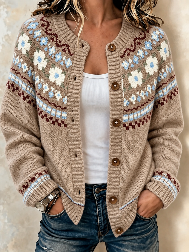 Women Geometric Long Sleeve Comfy Casual Cardigan