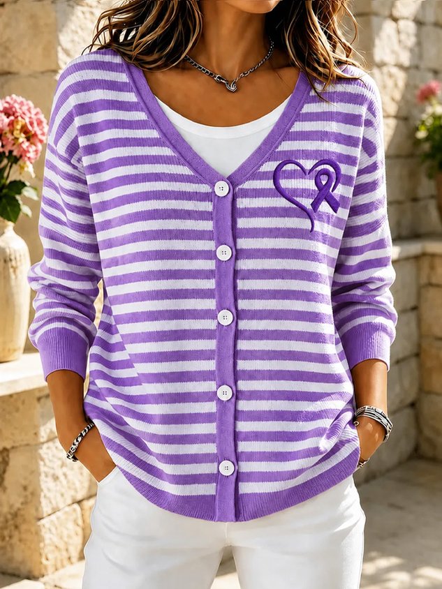 Women Striped Long Sleeve Comfy Casual Cardigan
