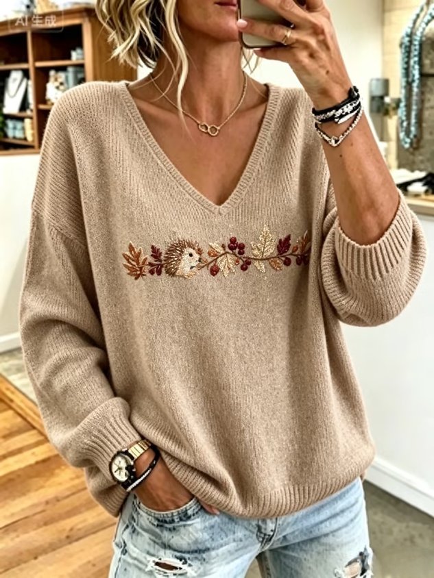 Women Animal Long Sleeve Comfy Casual Sweater