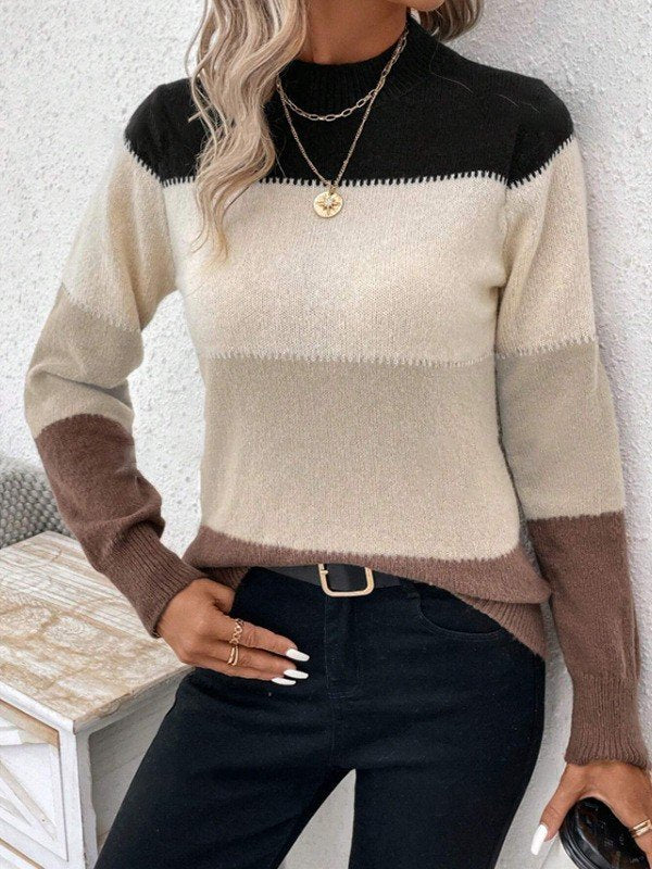 Women Wool-Blend Striped Long Sleeve Comfy Casual Sweater