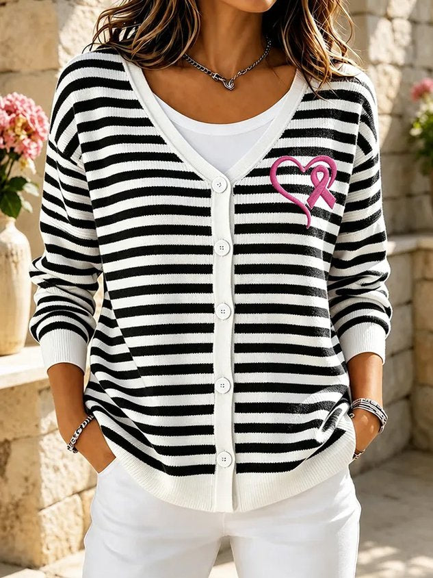 Women Striped Long Sleeve Comfy Casual Cardigan