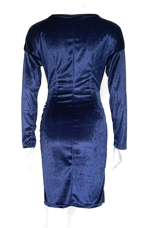 Womens Sexy Velvet V Neck Slim Fit Long Sleeved Dress SIZE S-3XL