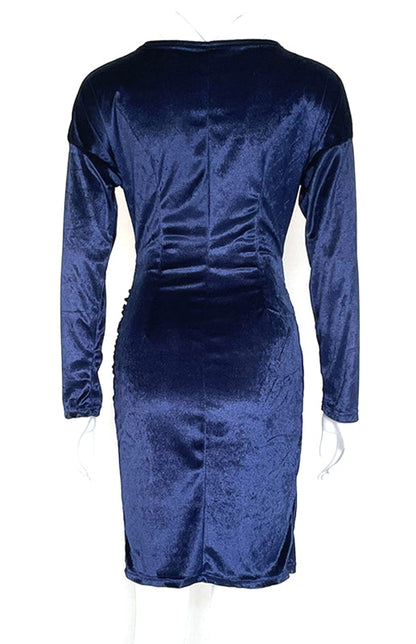 Womens Sexy Velvet V Neck Slim Fit Long Sleeved Dress SIZE S-3XL