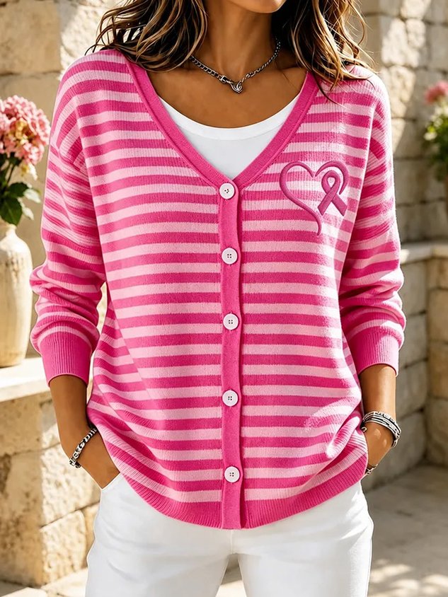 Women Striped Long Sleeve Comfy Casual Cardigan