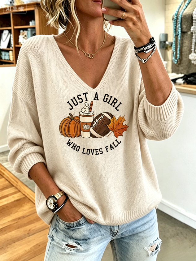 Women Maple Leaf Long Sleeve Comfy Casual Sweater