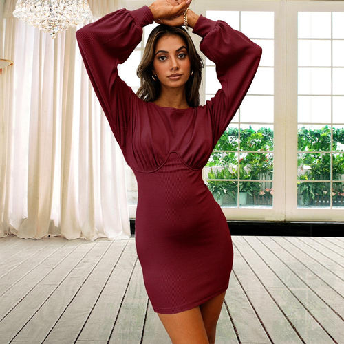 Women's Sexy Casual Long Sleeve Short Mini Dress SIZE S-2XL