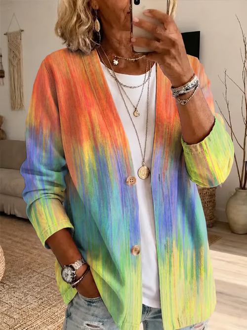 Women Spring/Fall Outerwear Casual Printing Abstract Long Sleeve Jacket