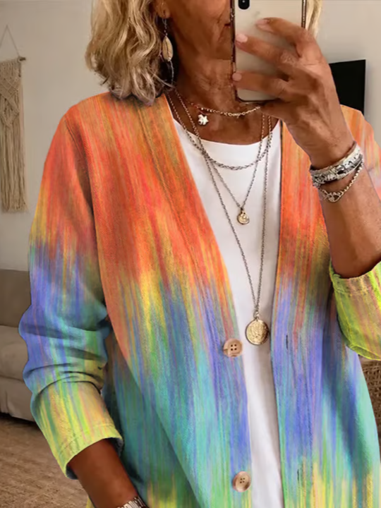 Women Spring/Fall Outerwear Casual Printing Abstract Long Sleeve Jacket