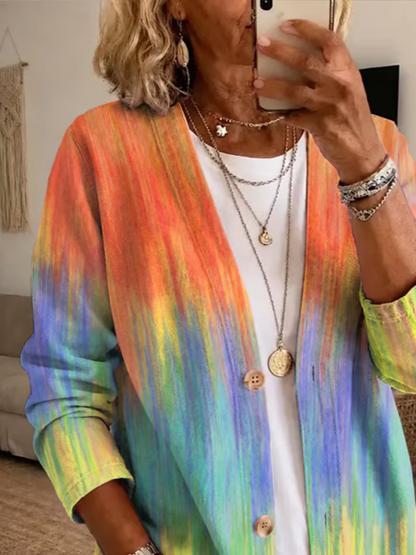 Women Spring/Fall Outerwear Casual Printing Abstract Long Sleeve Jacket