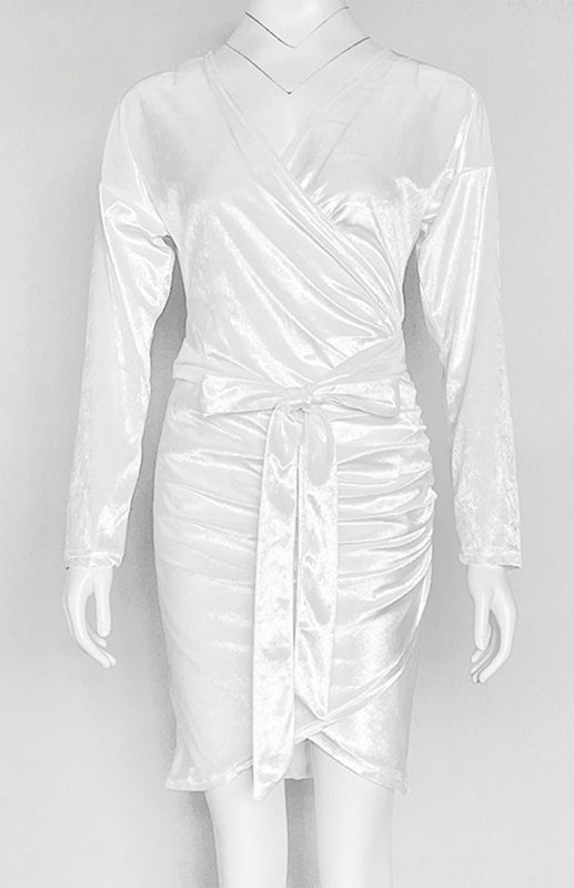 Womens Sexy Velvet V Neck Slim Fit Long Sleeved Dress SIZE S-3XL