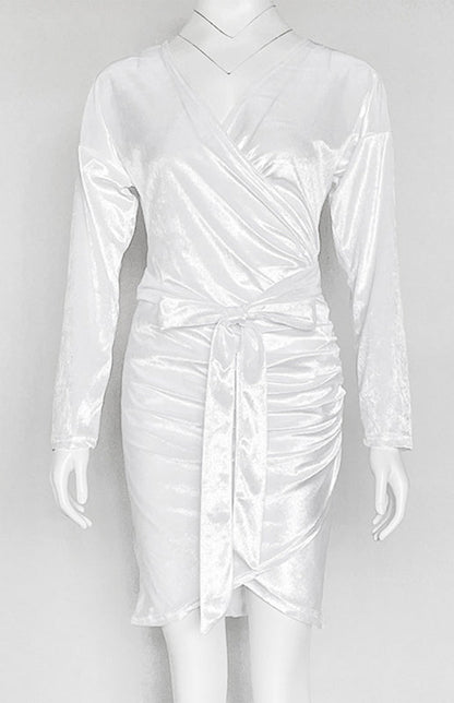 Womens Sexy Velvet V Neck Slim Fit Long Sleeved Dress SIZE S-3XL