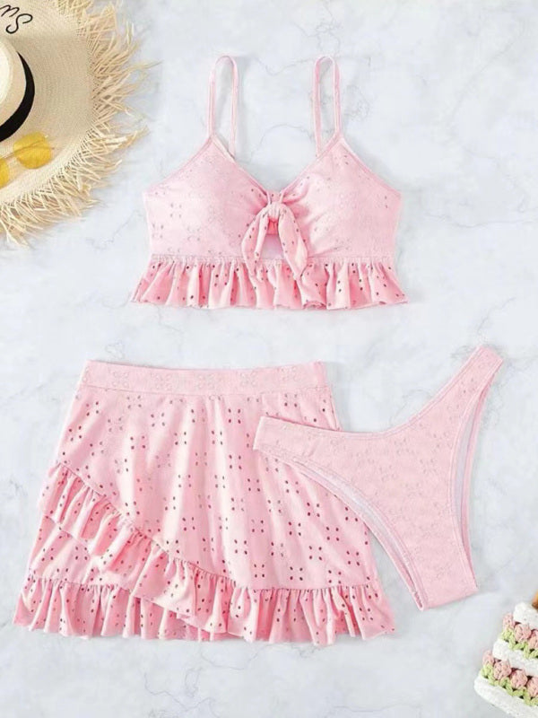 Womens Tie Front With Ruffle Hem Mini Skirt 3 Piece Set SIZE S-XL