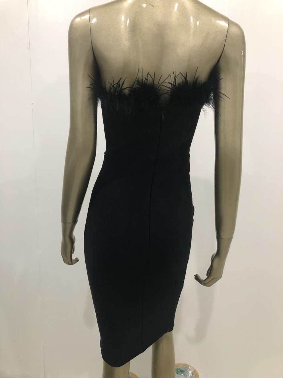 Womens Strapless Backless Feather Bodycon Dress SIZE XS-L